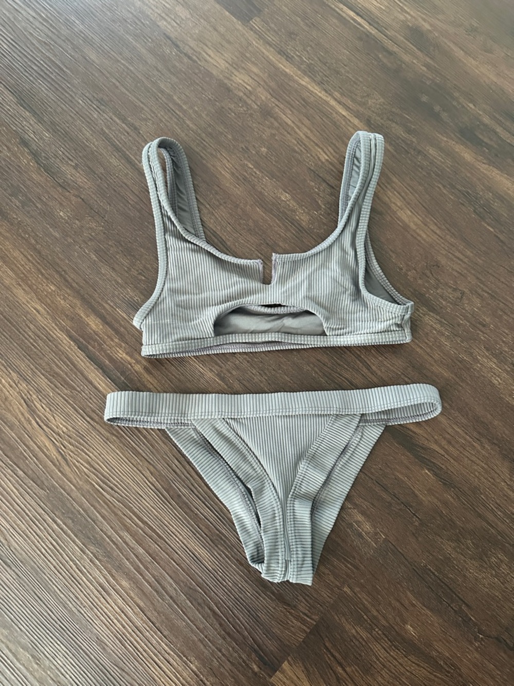 Frankie's Bikinis Taupe Ribbed Cutout Top & Low-Rise Bottoms